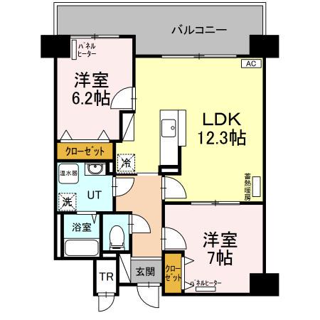 ヴィラ福住(2LDK/7階)の間取り写真