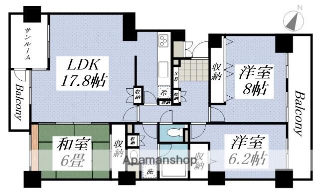 山鼻サンタウン3号館(3LDK/3階)の間取り写真