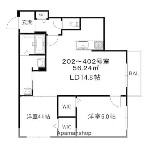 ブランシャールALAIN幌平橋(2LDK/2階)の間取り写真