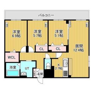 レジデンス白石中央Ⅲ(3LDK/4階)の間取り写真