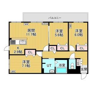 レジデンス白石中央Ⅲ(3LDK/4階)の間取り写真