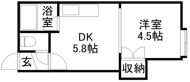 アーバンコート中の島A(1DK/2階)の間取り写真