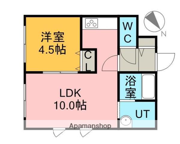 ビュークレスト山の手(1LDK/4階)の間取り写真