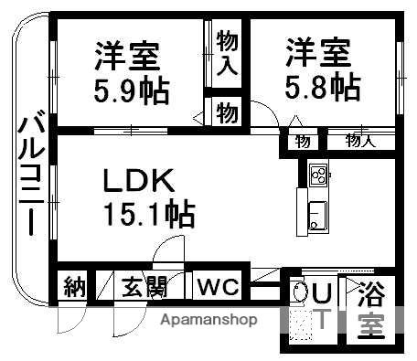 プレミール白石中央(2LDK/1階)の間取り写真