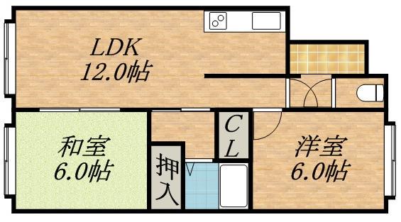 ルミエール山鼻(2LDK/2階)の間取り写真