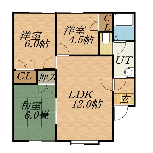 サンハイツ新富(3LDK/1階)の間取り写真