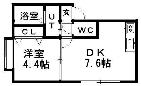 リラコート 厚別(1DK/2階)の間取り写真