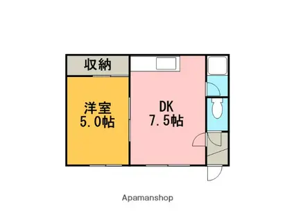 ロピア島松Ⅱ(1DK/2階)の間取り写真