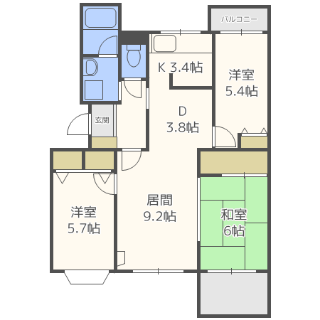 森林公園パークハウス西壱C棟(3LDK/2階)の間取り写真