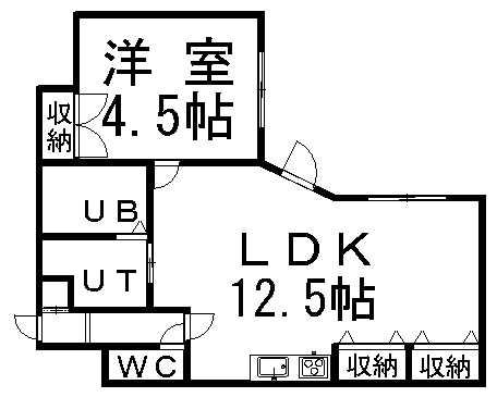 ベルビィーコート本通16(1LDK/4階)の間取り写真