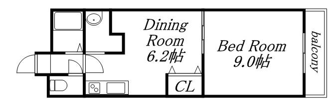 FLAT-A(1DK/6階)の間取り写真