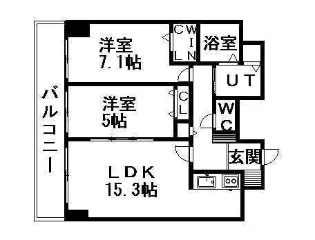 レジディア大通西(2LDK/15階)の間取り写真