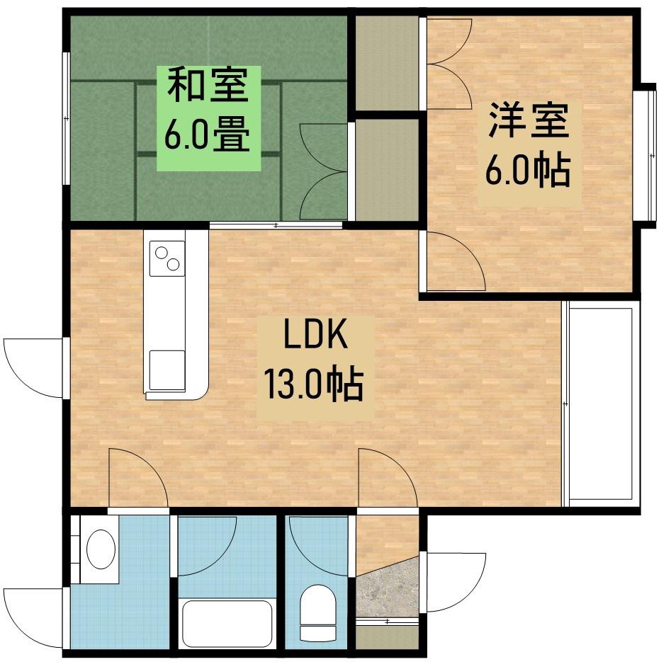 ウッディヴィレッヂA館(2LDK/2階)の間取り写真