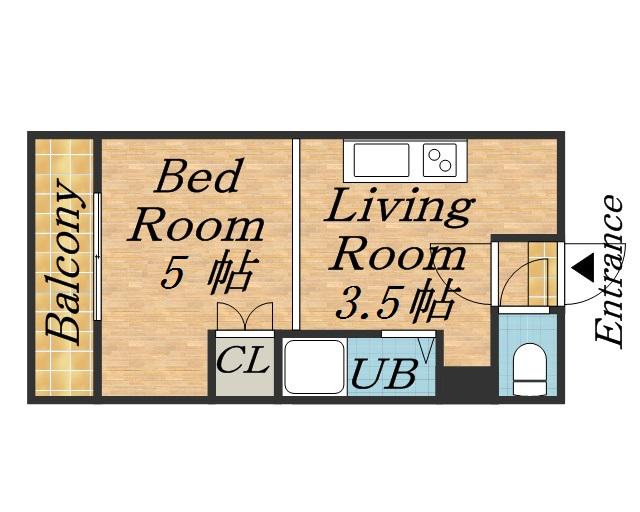 パレス南郷(1DK/2階)の間取り写真