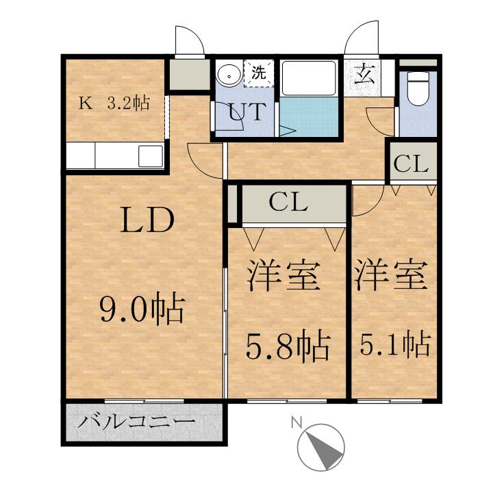 ルーモス野幌(2LDK/3階)の間取り写真