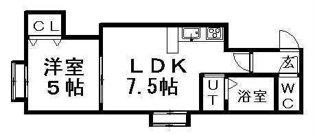 フラットT菊水(1LDK/3階)の間取り写真