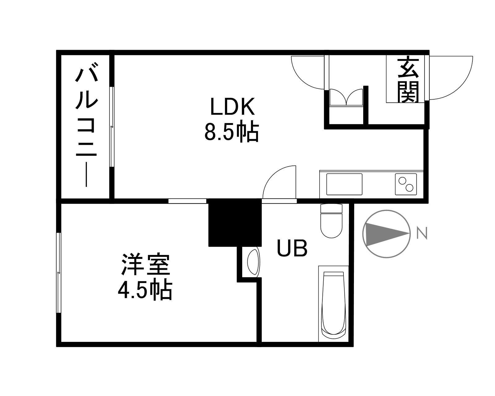 フレンズ本通南(1DK/3階)の間取り写真