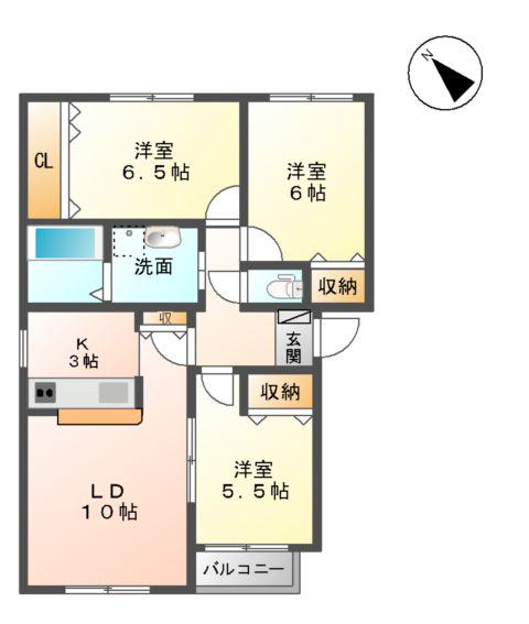 LOUVRE元江別ルーブル元江別(3LDK/2階)の間取り写真