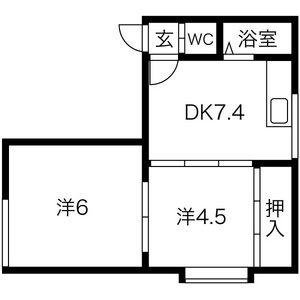 カーサティキ北郷(2DK/1階)の間取り写真
