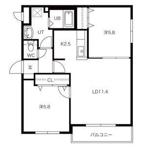 ラヴィリア南郷(2LDK/2階)の間取り写真