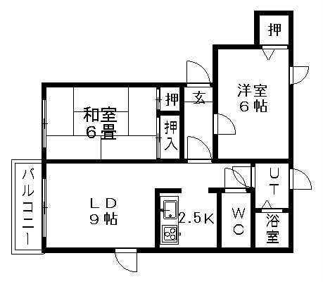 アルカディア大谷地(2LDK/2階)の間取り写真