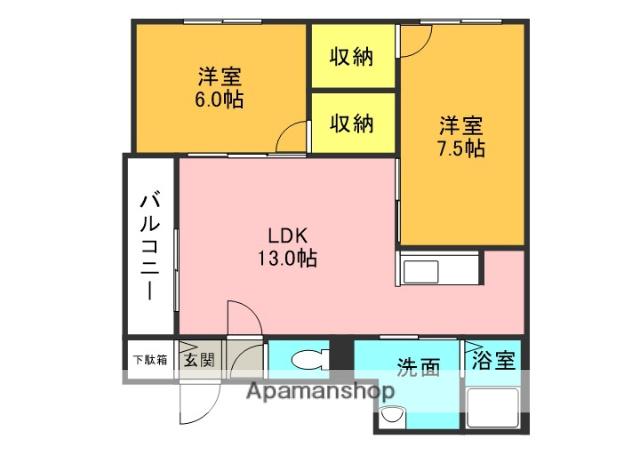 パッシブプレイスC棟(2LDK/2階)の間取り写真