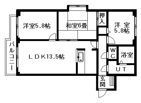 ルーブル大谷地(3LDK/4階)の間取り写真