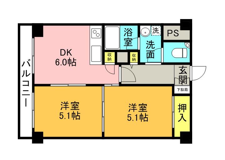 セフティーマンション(2DK/4階)の間取り写真