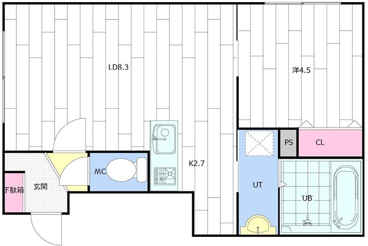 ヒールコート2(1DK/3階)の間取り写真