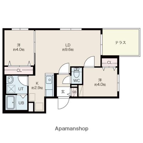 ファランドール新札幌Ⅰ(2LDK/1階)の間取り写真