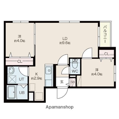 ファランドール新札幌Ⅰ(2LDK/3階)の間取り写真