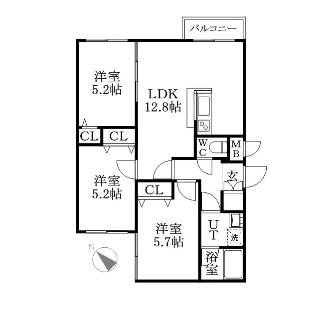 シティレジデンス豊平(3LDK/2階)の間取り写真