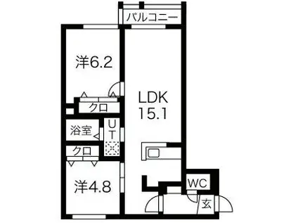 ASTEROPE厚別南(2LDK/3階)の間取り写真