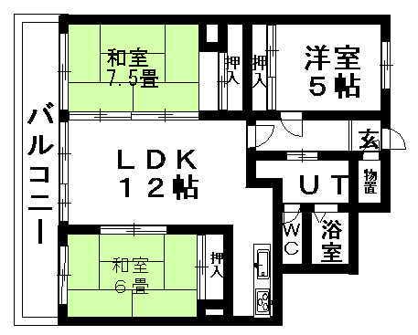 ターミナルハイツ大谷地(3LDK/5階)の間取り写真