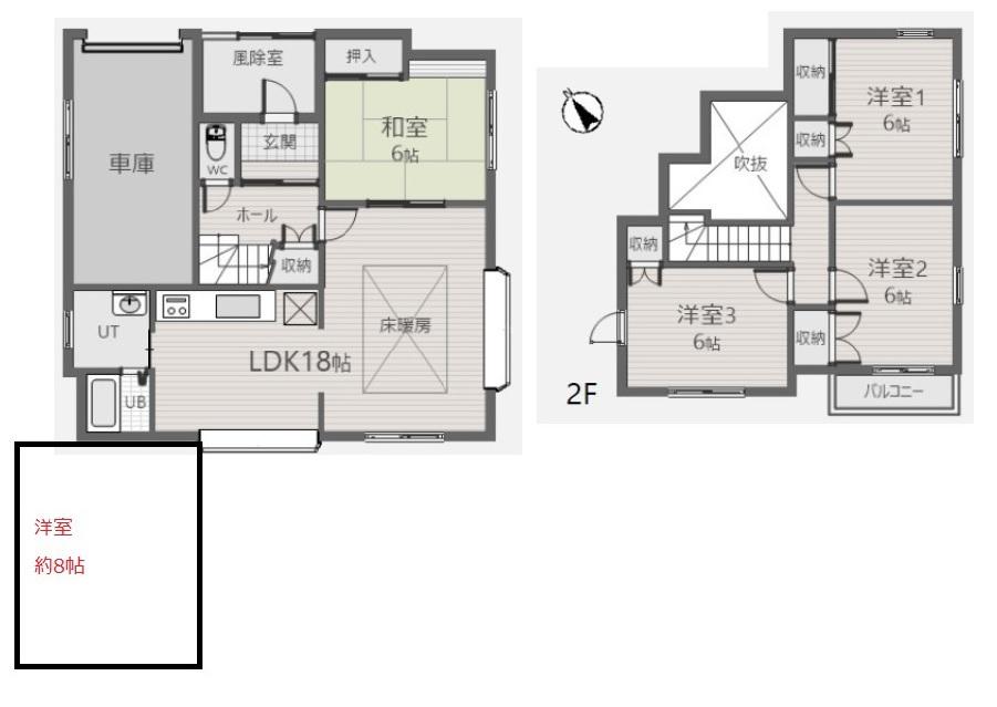 千歳線 北広島駅 バス乗車時間：18分 大曲末広２丁目バス停で下車 徒歩4分 2階建 築36年(5LDK)の間取り写真