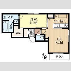 ブリーゼ中の島(1LDK/1階)の間取り写真