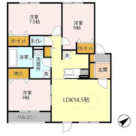 ROYWOODさくら館(3LDK/2階)の間取り写真