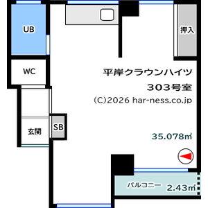 平岸クラウンハイツ(ワンルーム/3階)の間取り写真
