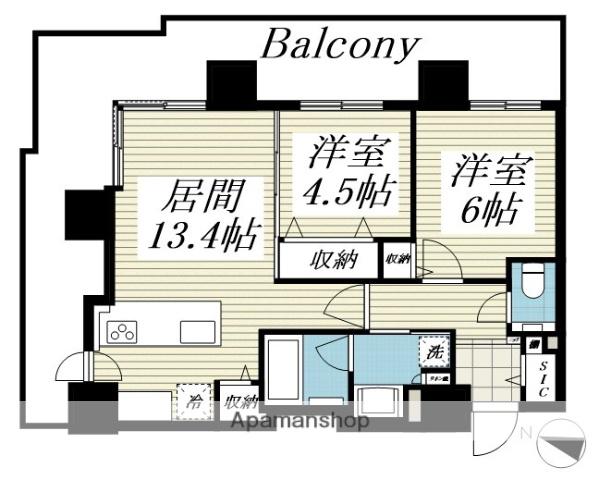 ブランズタワーアイム札幌大通公園(2LDK/3階)の間取り写真