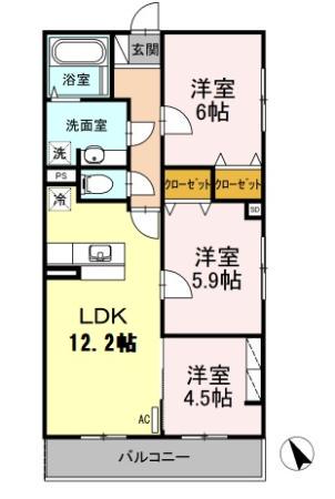 グリーンネックレス(3LDK/3階)の間取り写真