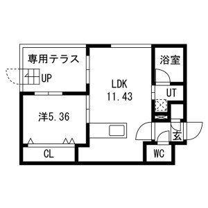 GA-福住1-1MS B棟(1LDK/1階)の間取り写真
