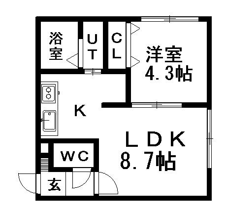 アークガーデン平岸Ⅱ(1LDK/1階)の間取り写真