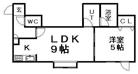 レイクサイド34(1LDK/1階)の間取り写真