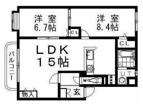 リッチオーク(2LDK/2階)の間取り写真