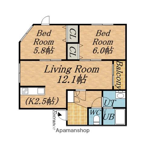 ル・シエル月寒東(2LDK/2階)の間取り写真