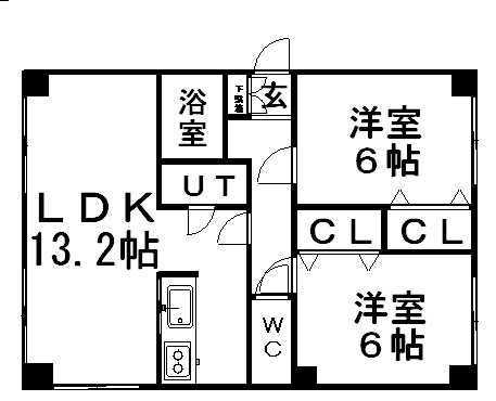 サンゴールド平和(2LDK/3階)の間取り写真