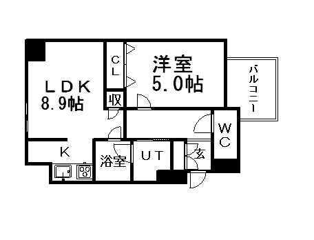 レジディア南一条イースト(1LDK/14階)の間取り写真