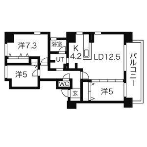 MANSION KURODA山鼻19条Ⅲ(3LDK/9階)の間取り写真