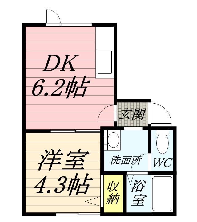 フラット美園中央(1DK/3階)の間取り写真