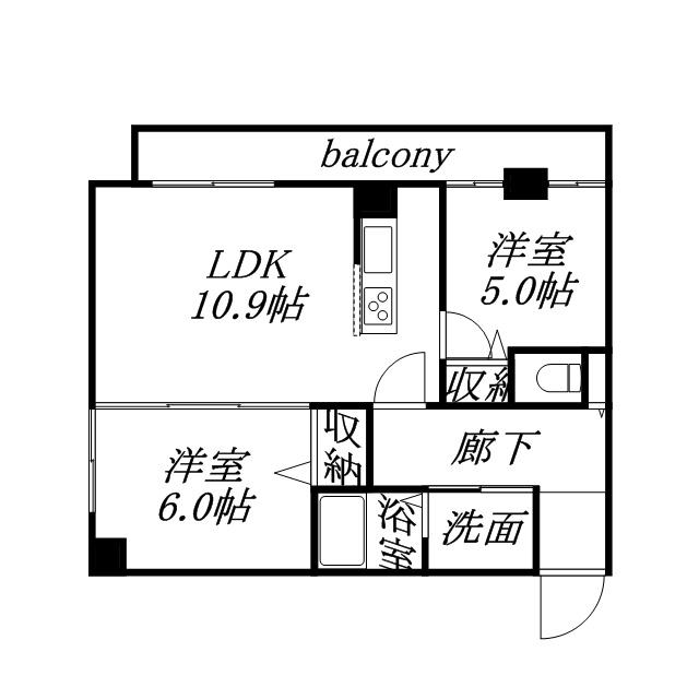KDXレジデンス南3条(2LDK/14階)の間取り写真